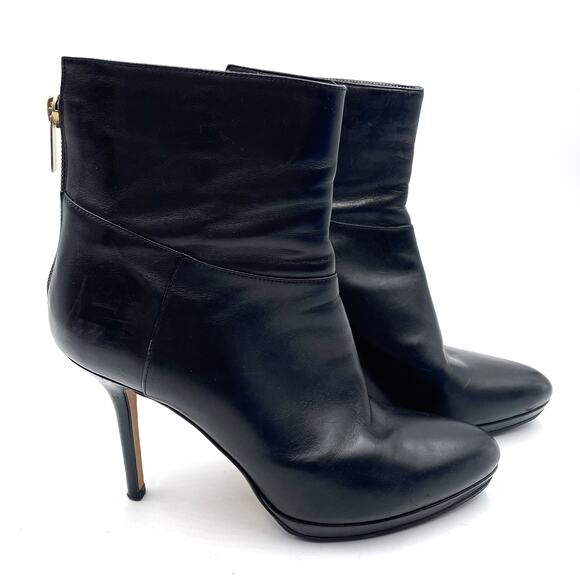 Jimmy Choo Ankle Booties Black Leather Stiletto Heels Boots Sz 37.5 / 7.5 - Picture 2 of 12
